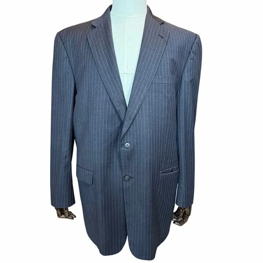 Burberry London Kensington Men's Blazer 44 Long Gray Blue Pinstripe 100% Wool